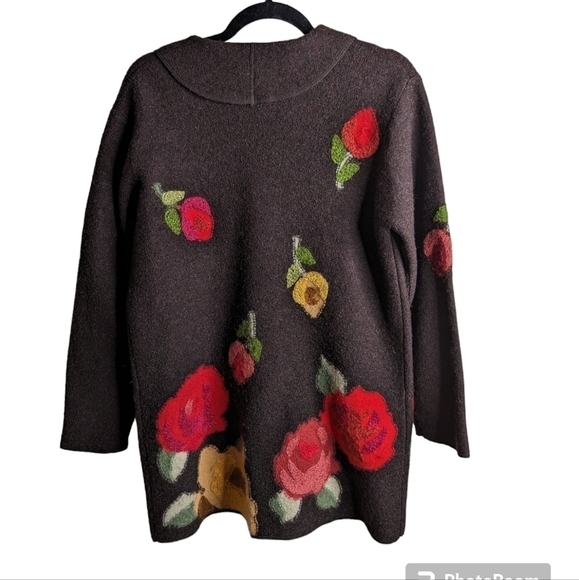 Susan Bristol vintage wool cardigan with floral embroidery sz M - Picture 2 of 8
